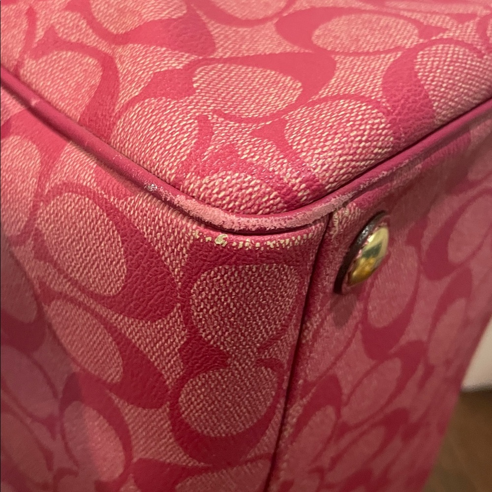 Coach Signature Heritage Stripe Coated Canvas and Leather Satchel Pink - Picture 10 of 16